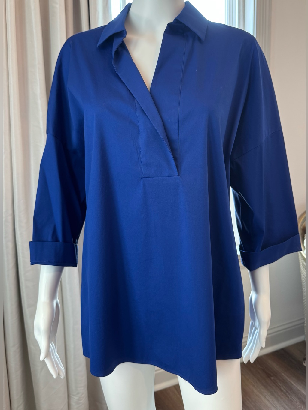 Lafayette 148 Collared Cotton Blend With Stretch Tunic M